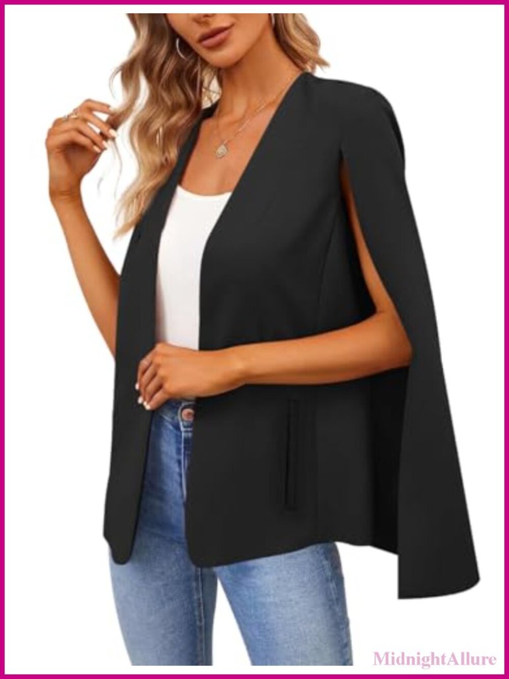 Cape Blazer Open Front Long Sleeve Shawl Collar Regular Fit Polyester